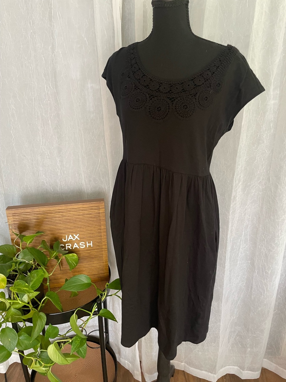 Madison Black Crochet Yoke Mini Dress